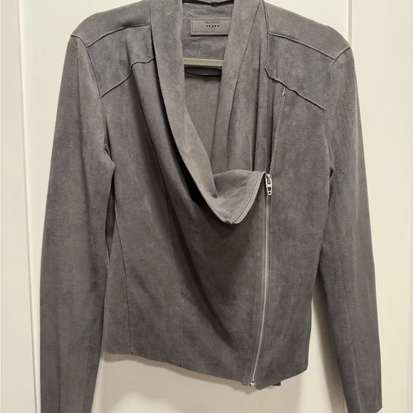 Blank NYC Womens Grey Suede Draped Zip Front Jacket - Picture 2 of 4